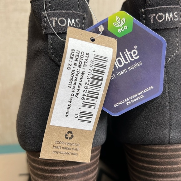 WOMEN’S TOMS KAYLEY BOOTIES IN PAVEMENT GREY SIDE. BRAND NEW IN BOX! SIZE 7.5 - Picture 5 of 9